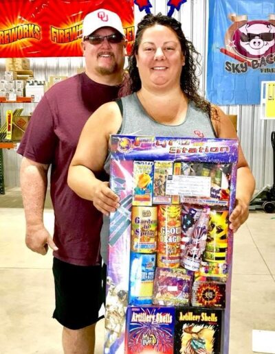 Fireworks Outlet OKC Fireworks combo pack with fountains, artillery shells, sparklers, and finale.